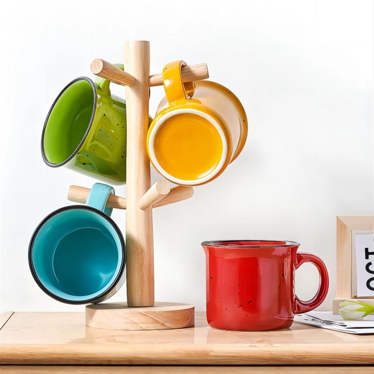 Tasses à café Ensemble de grandes tasses à café de 4,16 oz Ensemble de 4, tasses en céramique avec poignées, café, salade, nouilles, etc. Tasses à café, passent au micro-ondes et au lave-vaisselle, multicolore - couleur