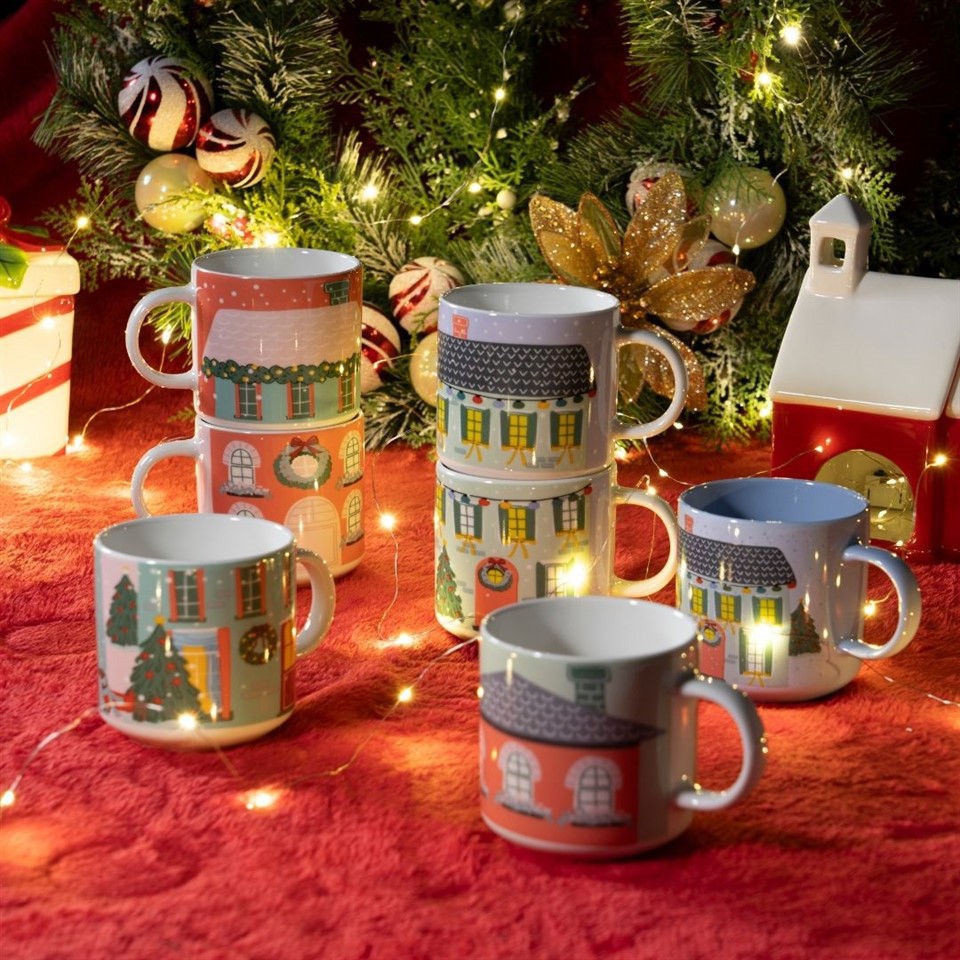Tasse de boule à neige de Noël｜12oz Main-Porcelaine illustrée