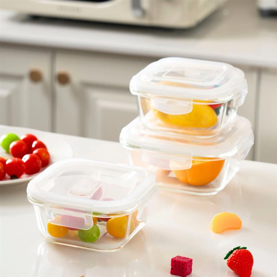 Prime de 370 ml en verre carré Conteneurs d'aliments avec couvercles - Ensemble de 3 pièces