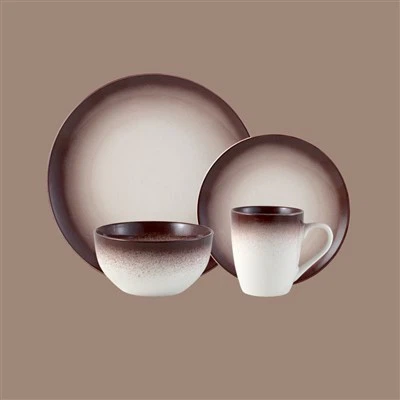 Service de table en porcelaine, collection lumineuse, marron, bleu, jaune, 16- pièces, service pour 4