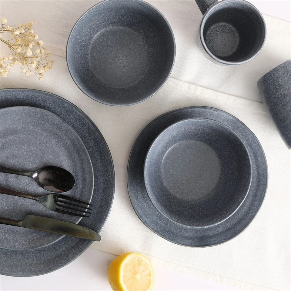 Stoneware Earth Grey Range Wave-Like Edge Everyday Dinnerware Set Stoneware Earth Grey Range Wave-Like Edge Everyday Dinnerware Set